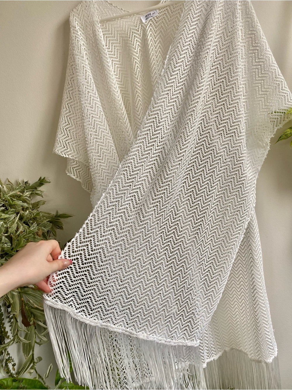 White Crochet Fringe Kimono Cover-Up - Picture 5 of 5
